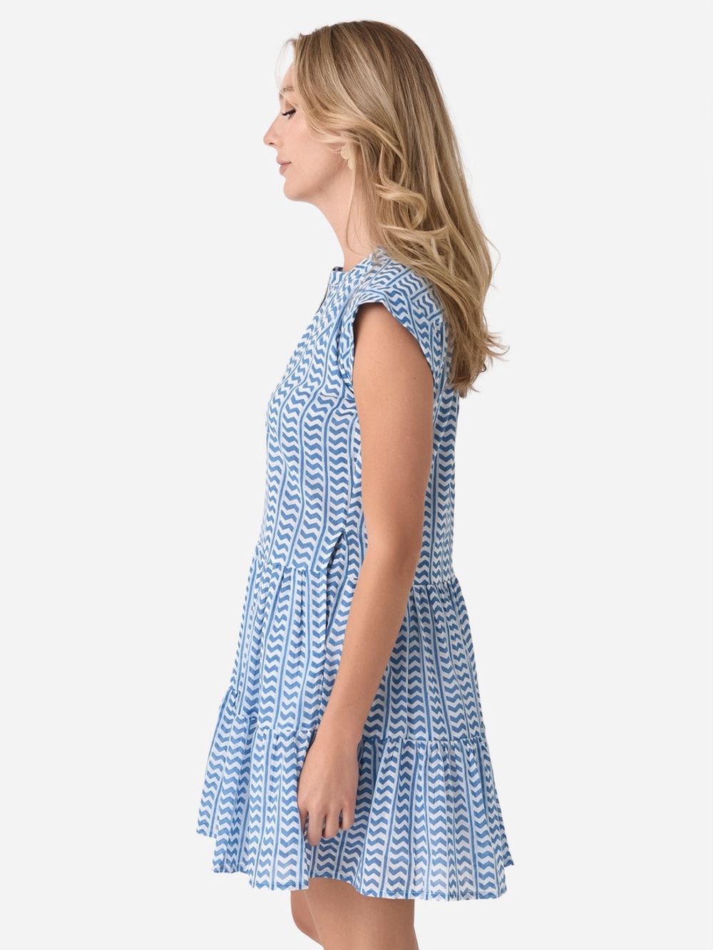Oliphant Blue & White Notch-Neck Tiered Sundress - 100% Cotton - Picture 4 of 8